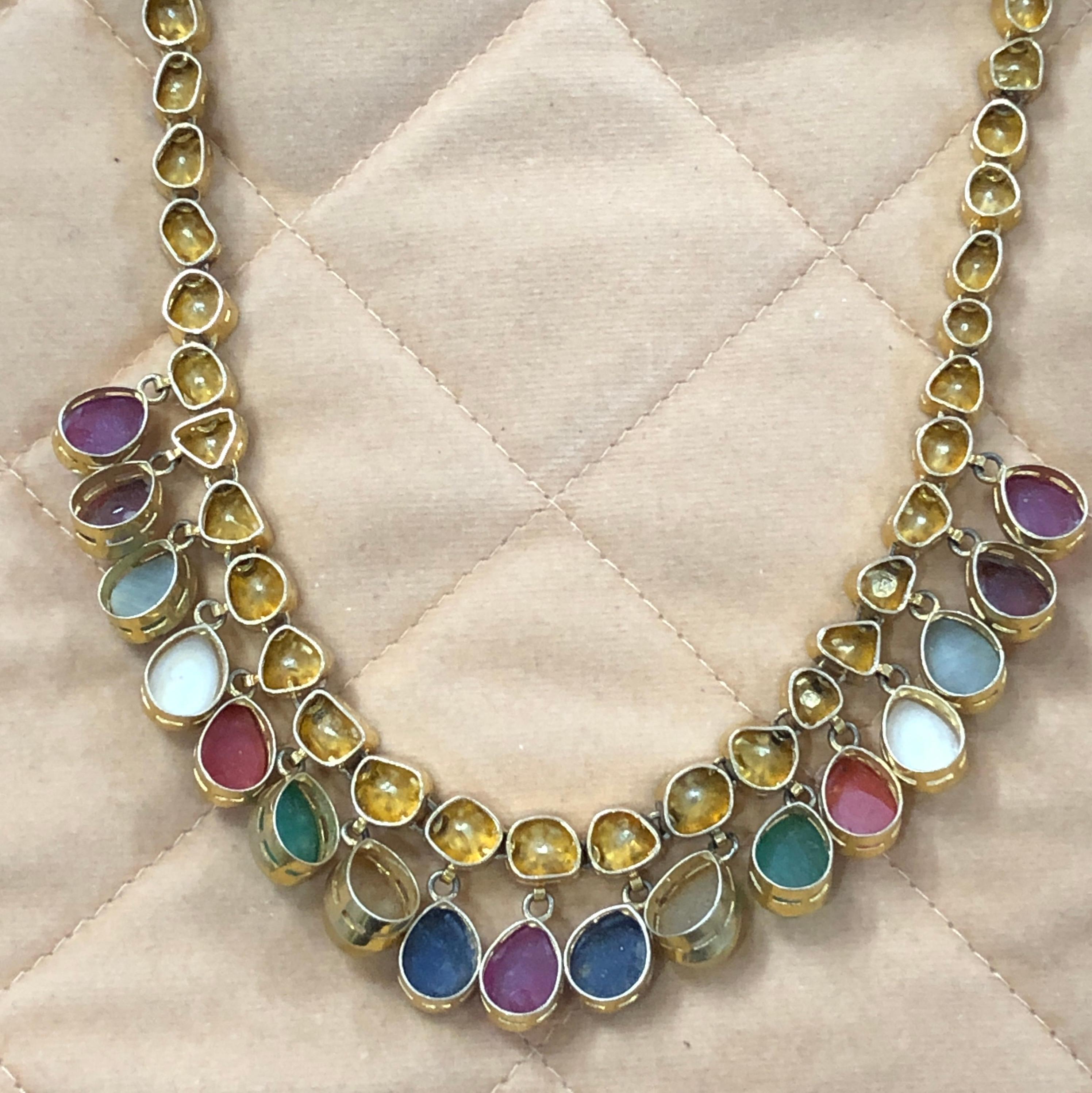 14K diamond polki necklace with all nine precious gemstones  Navratna necklace For Sale 2