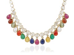14K diamond polki necklace with all nine precious gemstones  Navratna necklace