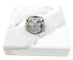 14k Diamond Ring by Luxurman Yellow Blue Solid White Gold Statement US Size 8.5