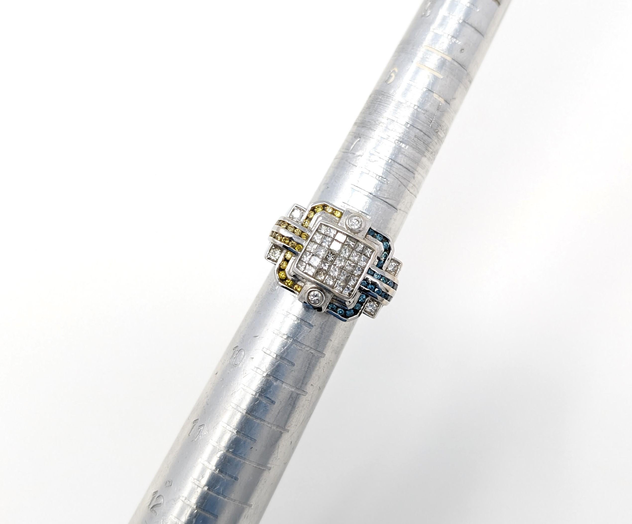14k Diamond Ring by Luxurman Yellow Blue Solid White Gold Statement US Size 8.5 For Sale 2