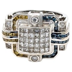 14k Diamant-Ring von Luxurman Gelb Blau Massiv Weißgold Erklärung US Größe 8,5