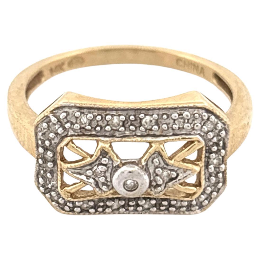 Art Deco 14K Yellow & White Gold Diamond Ring, Late 20th Century