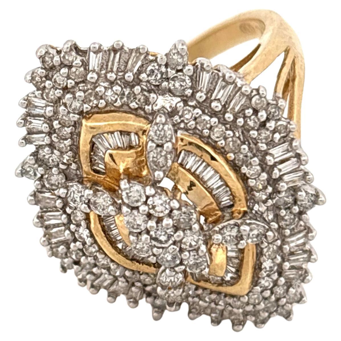 Vintage 14K Gold Diamond Cluster Ring, Ende des 20. Jahrhunderts Design