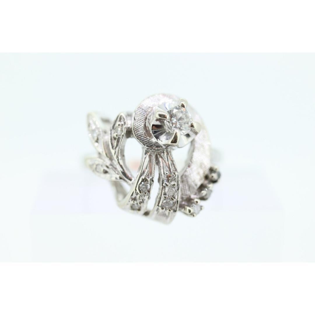 14k Diamond Ring. Leaf Setting Diamond with accents. Diamond Bow Love Knot ring. For Sale 2