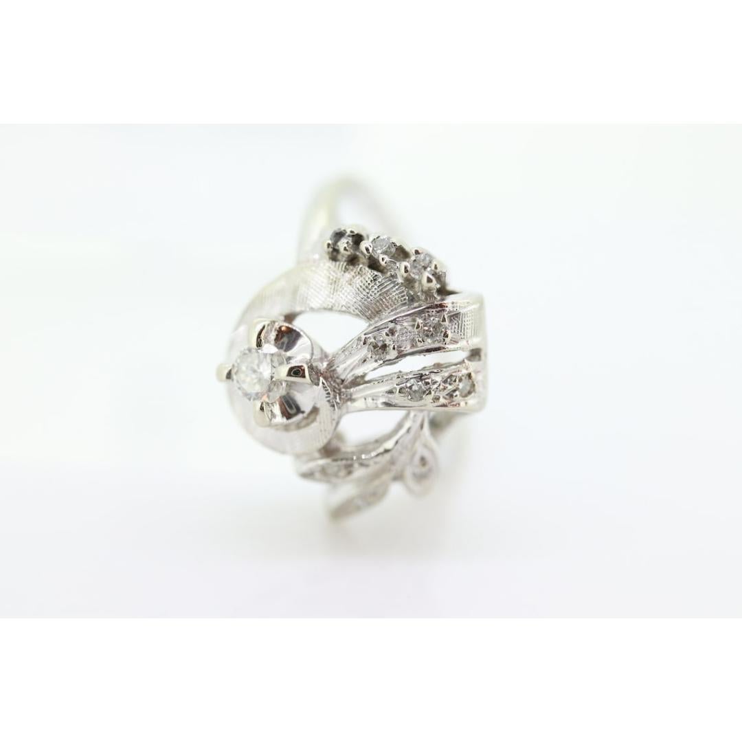 14k Diamond Ring. Leaf Setting Diamond with accents. Diamond Bow Love Knot ring. For Sale 4
