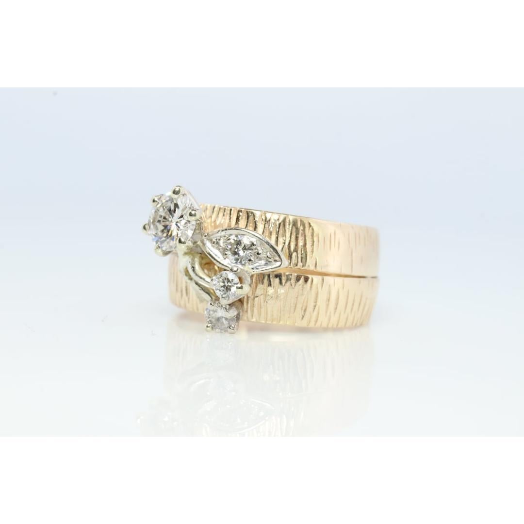 Bague à diamant 14k. Ensemble de mariage. Ensemble de fiançailles texturé. Ensemble de bagues de mariage. Pour femmes en vente