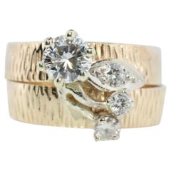 Bague à diamant 14k. Ensemble de mariage. Ensemble de fiançailles texturé. Ensemble de bagues de mariage.