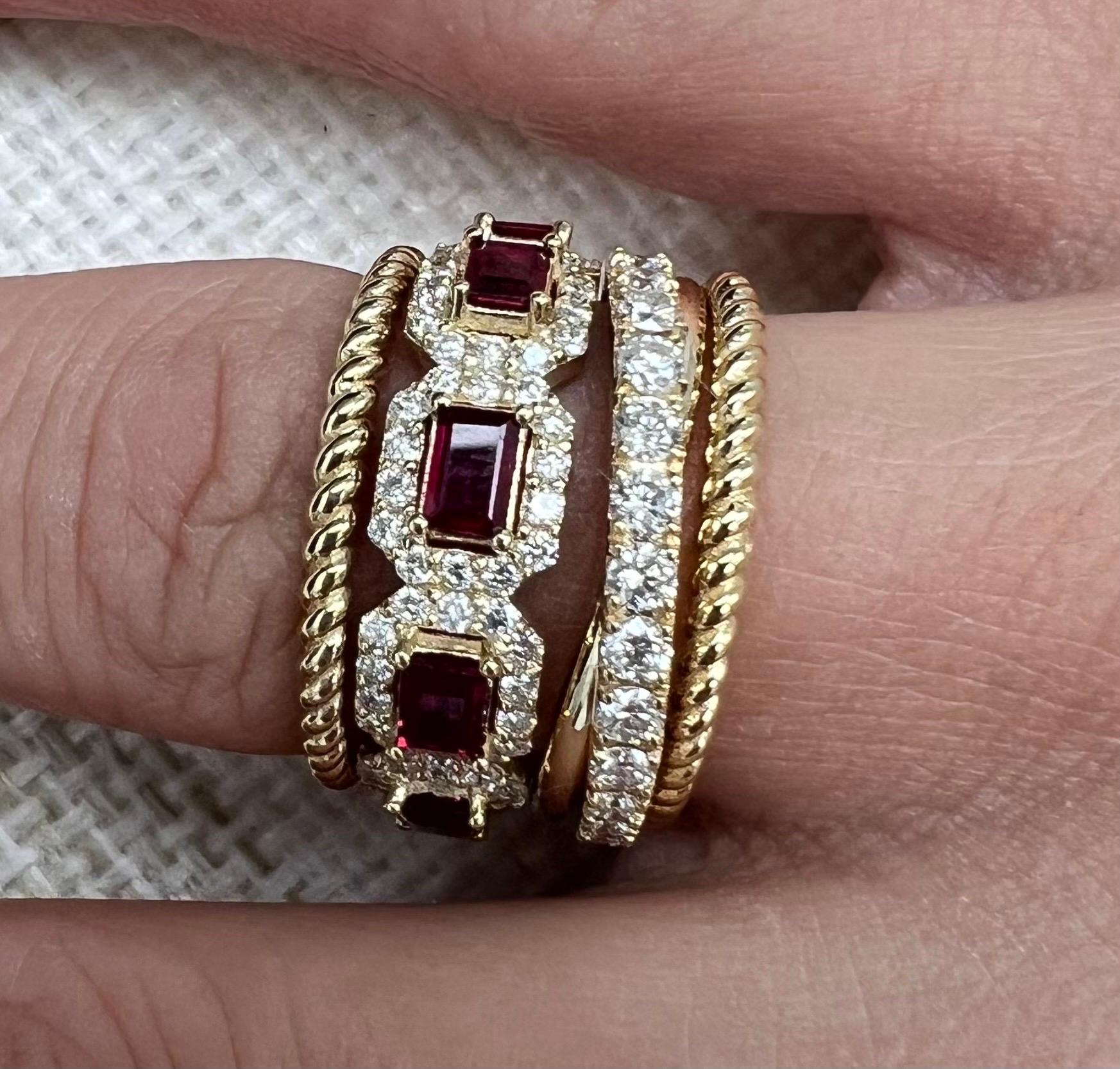 14K Diamond Ring with 7 (1.80 ct) Natural Ruby & 1.42ct FullCut Natural Diamonds In New Condition For Sale In Great Neck, NY