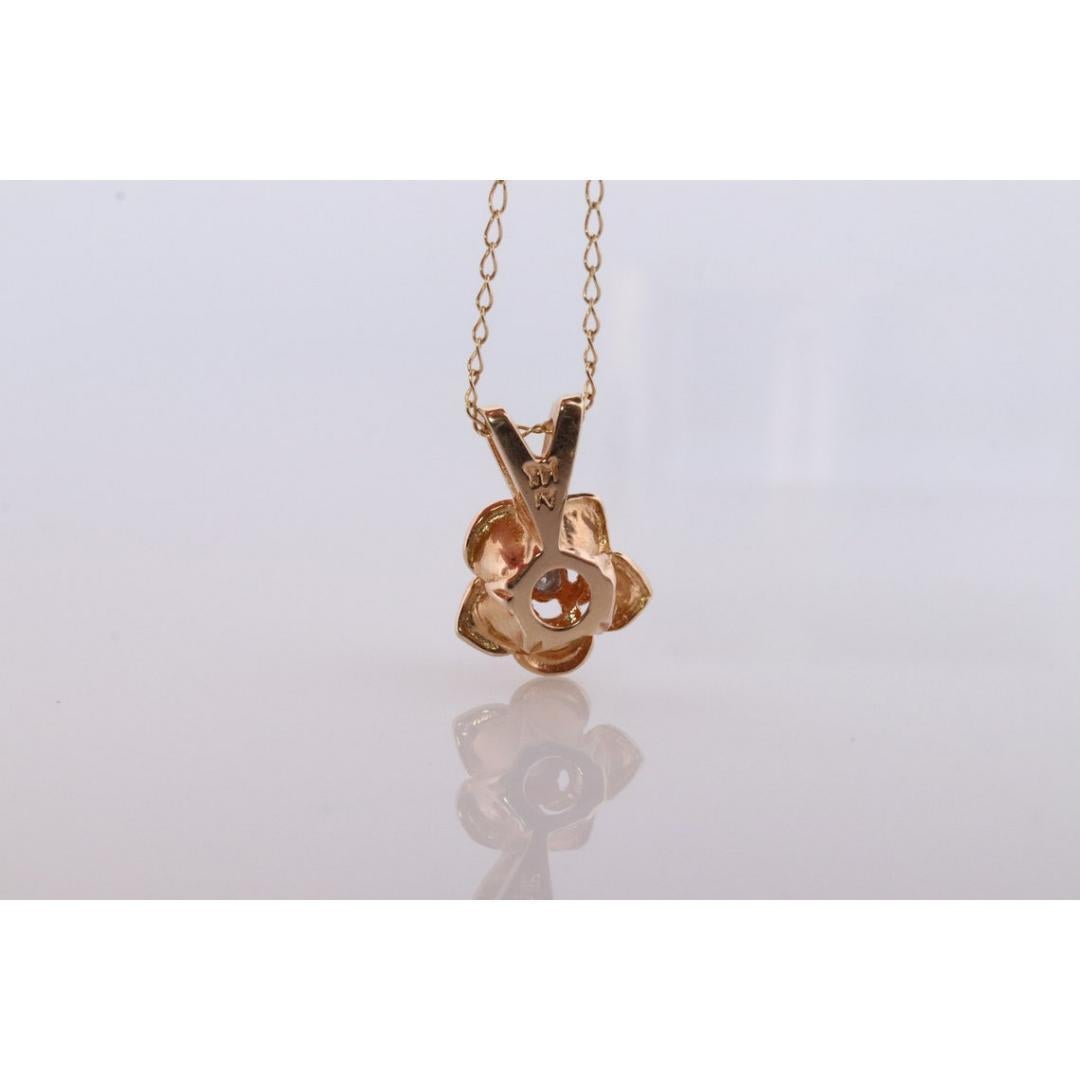 14k Diamond Rose Flower Pendant. 14k Diamond Daisy Rose flower pendant necklace For Sale 2