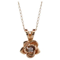 14k Diamond Rose Flower Pendant. 14k Diamond Daisy Rose flower pendant necklace