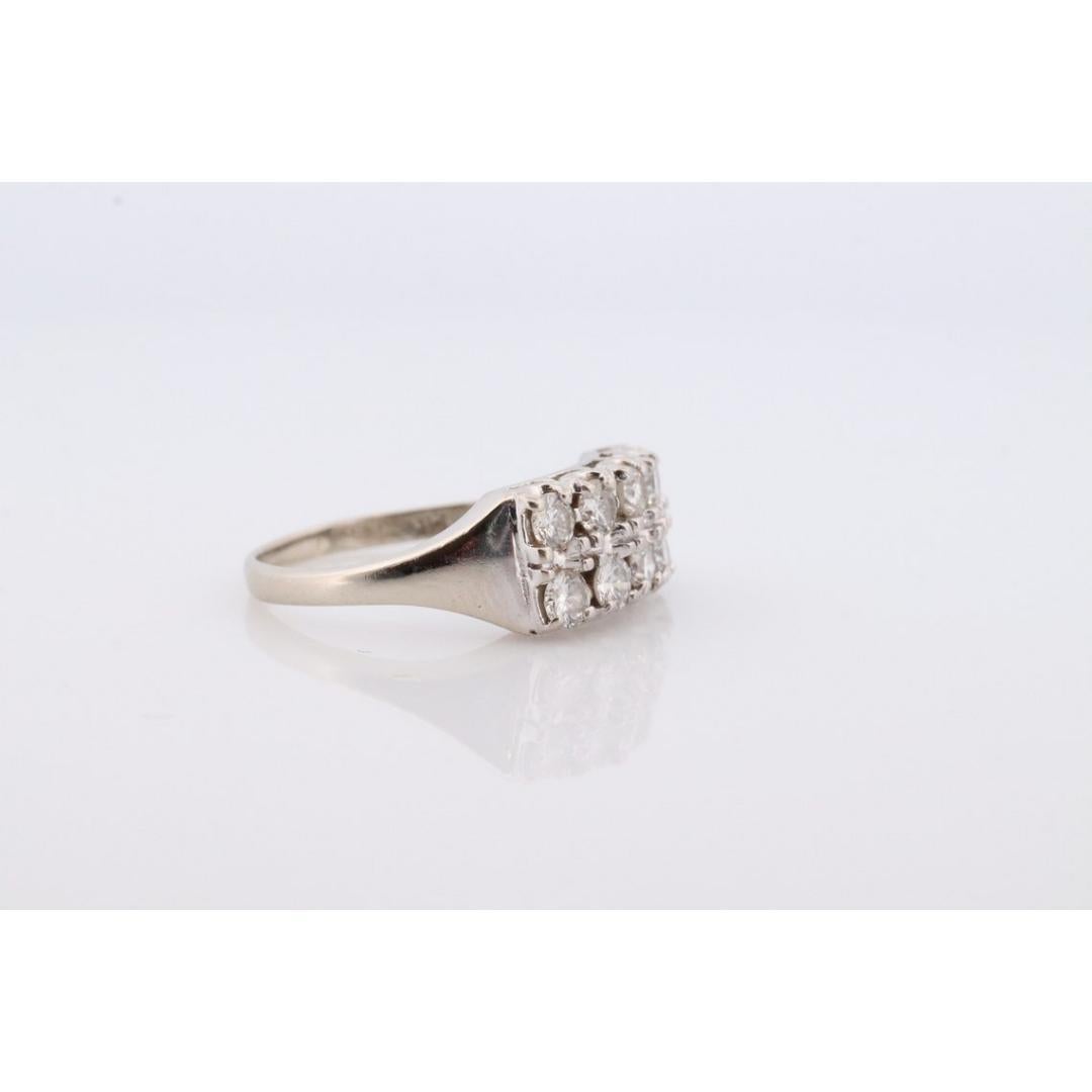 Women's 14k Diamond Row Cluster ring. Genuine Natural diamonds. 14k White gold Cluster For Sale