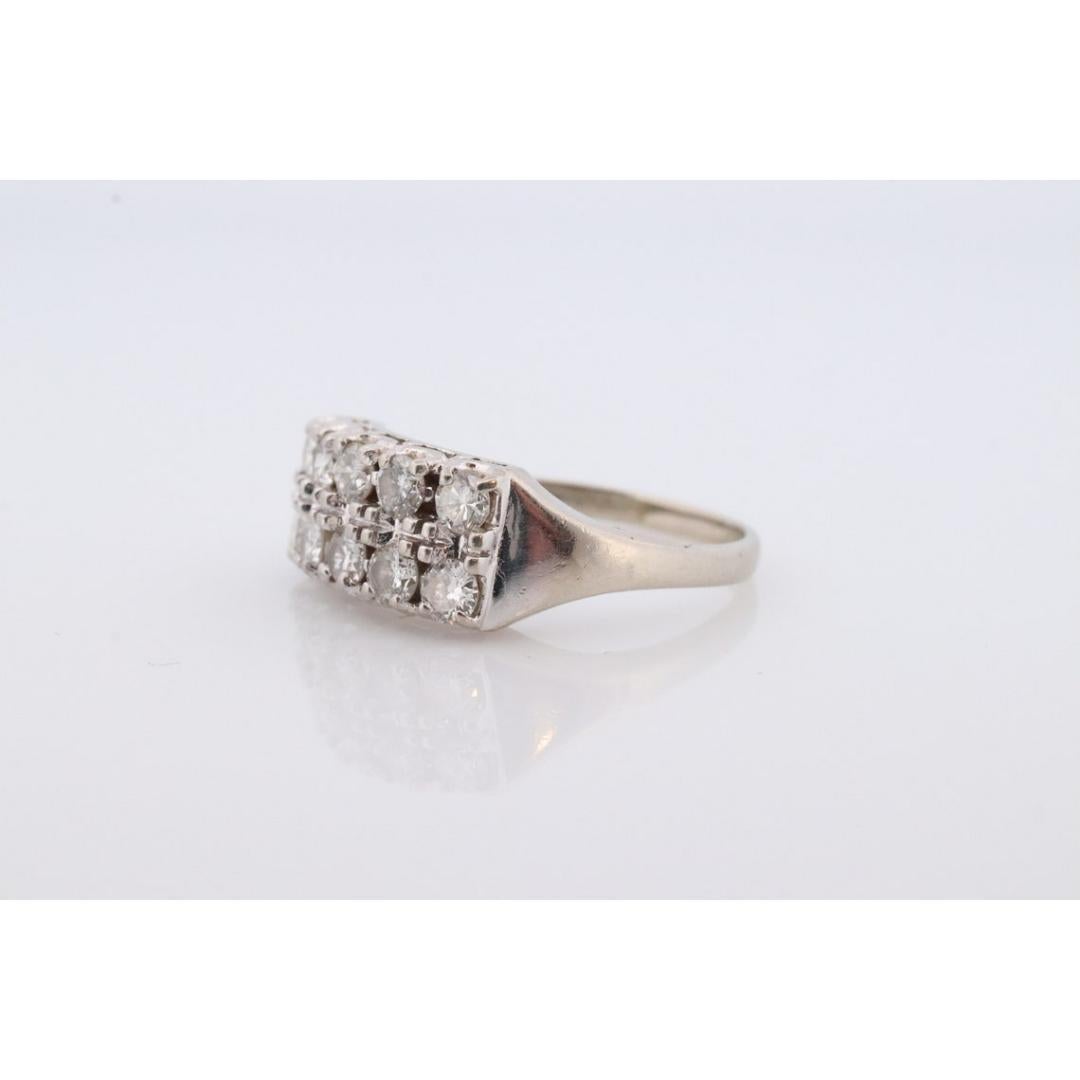 14k Diamond Row Cluster ring. Genuine Natural diamonds. 14k White gold Cluster For Sale 1