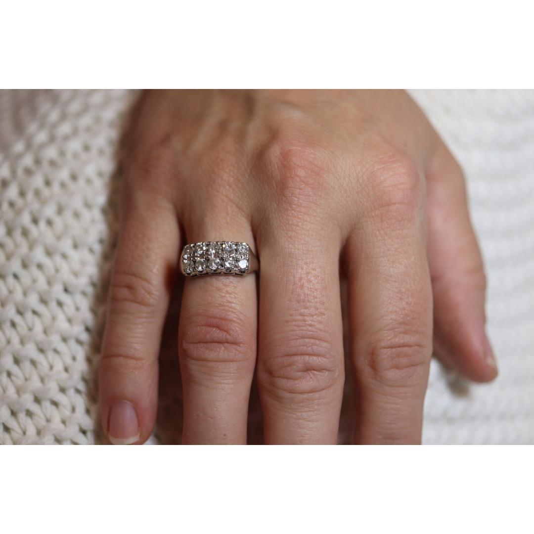 14k Diamond Row Cluster ring. Genuine Natural diamonds. 14k White gold Cluster For Sale 4