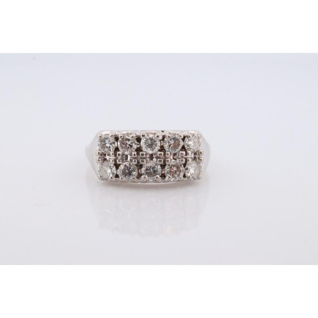 14k Diamond Row Cluster ring. Genuine Natural diamonds. 14k White gold Cluster For Sale 5
