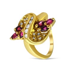 14 Karat Diamond and Ruby Cluster Ring