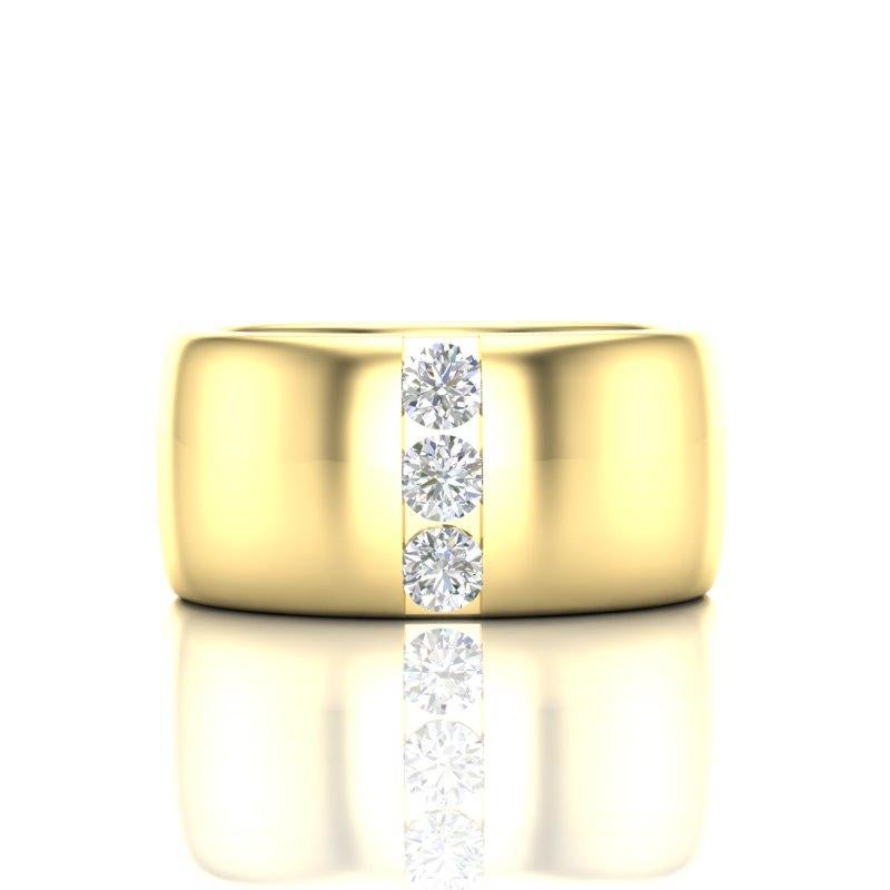 Round Cut 14K Yellow Gold Diamond Cigar Ring Band For Sale