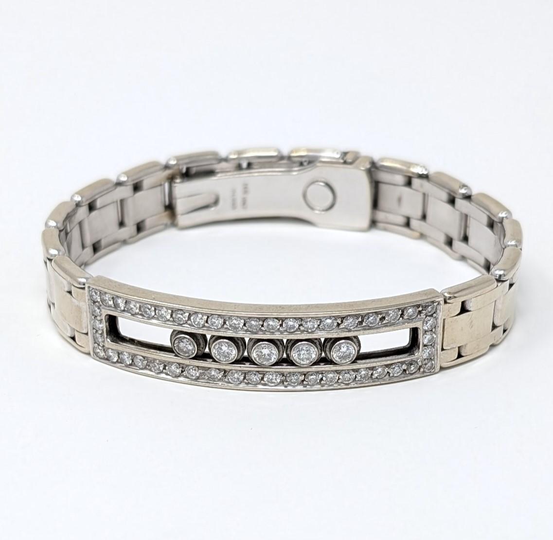 Round Cut 14k Diamond Slider Bracelet Solid White Gold Men's Chain Link Italy Italian For Sale