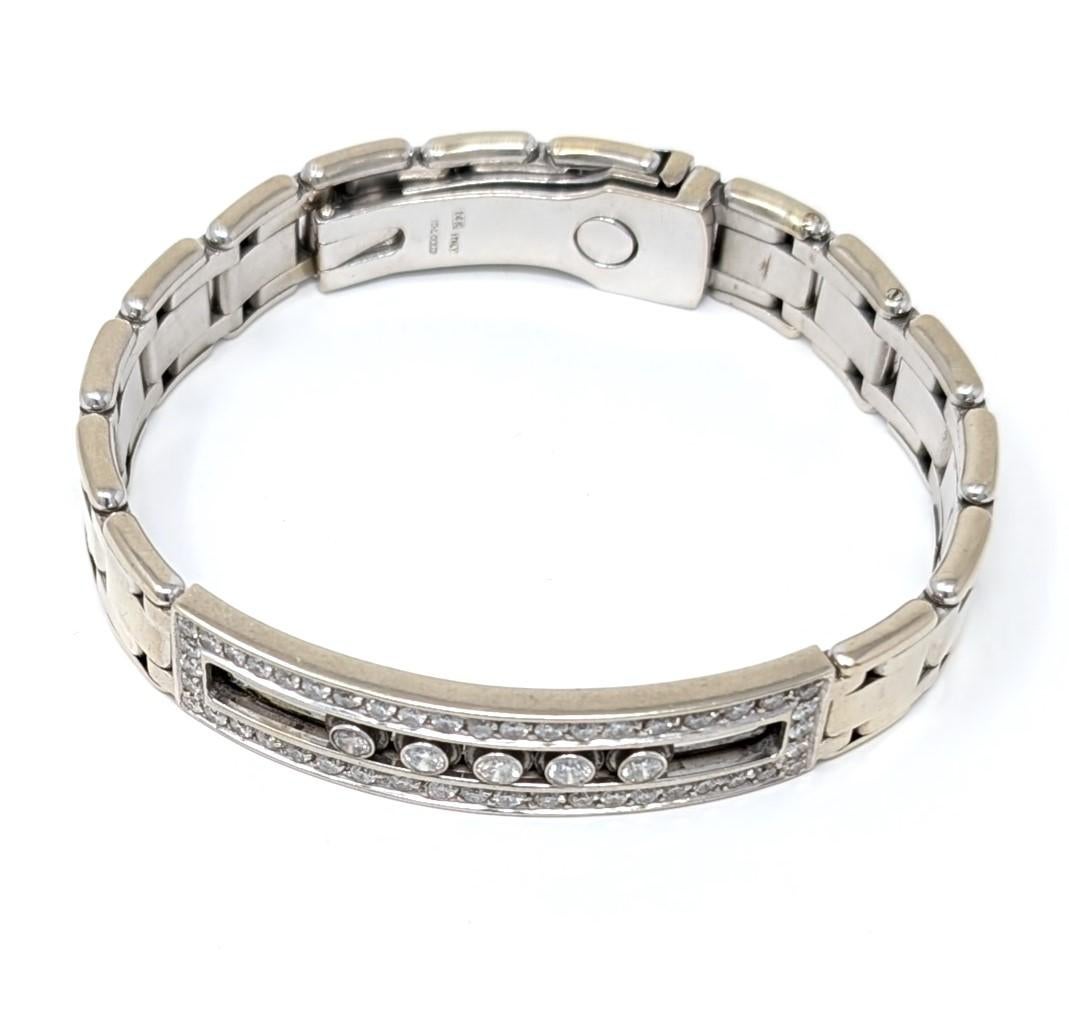 14k Diamond Slider Bracelet Solid White Gold Men's Chain Link Italy Italian In Good Condition For Sale In Greer, SC