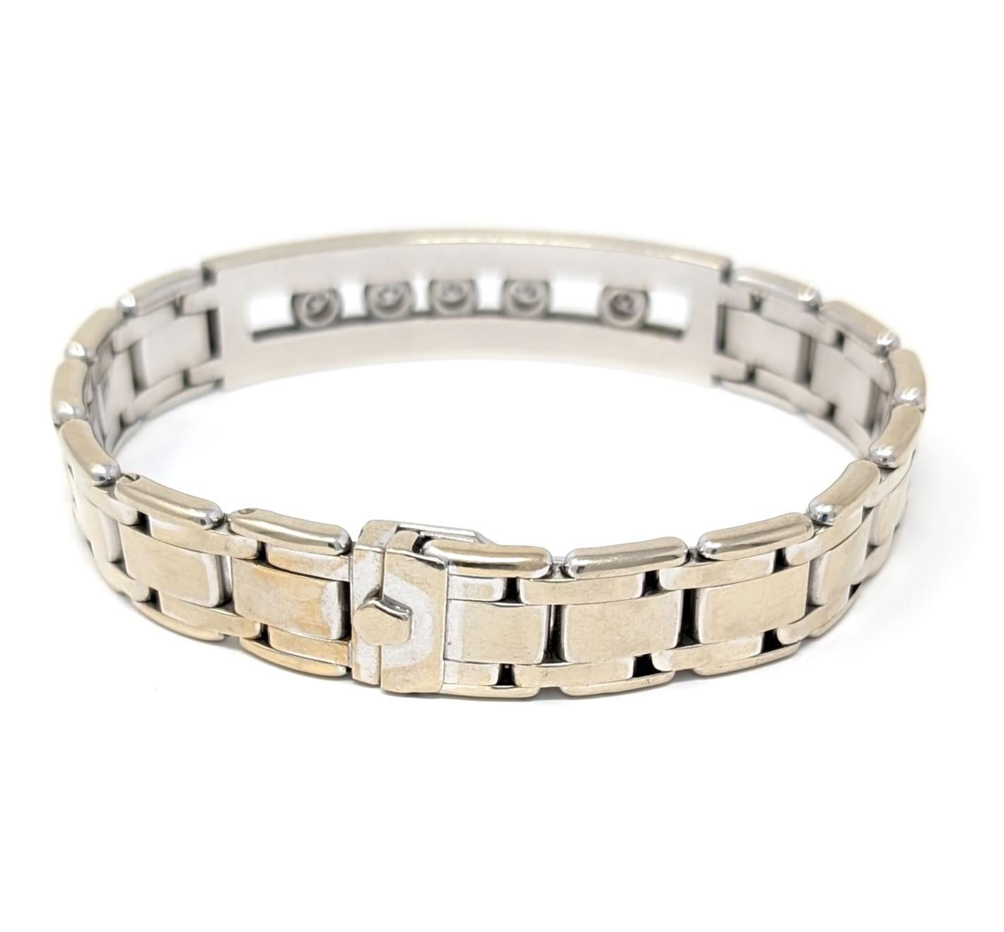 14k Diamond Slider Bracelet Solid White Gold Men's Chain Link Italy Italian For Sale 2