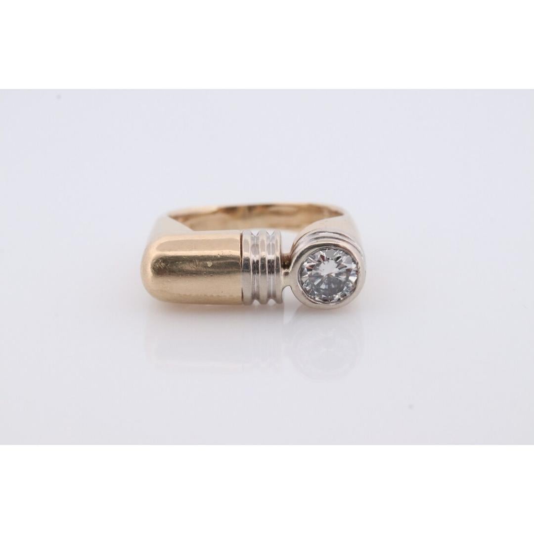 14k Diamant Solitär flacher Siegelring. Diamant-Lünette in Siegelband gefasst. Rosa im Zustand „Gut“ in Port Charlotte, FL
