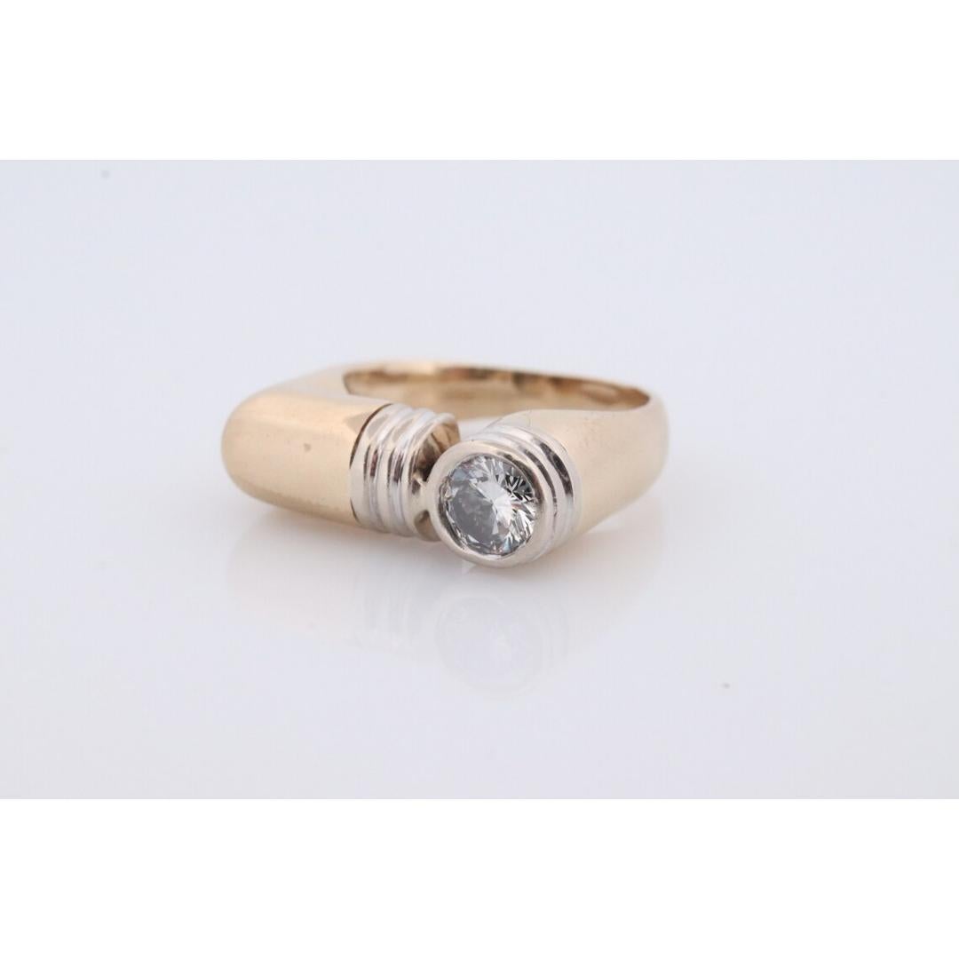 14k Diamant Solitär flacher Siegelring. Diamant-Lünette in Siegelband gefasst. Rosa 1