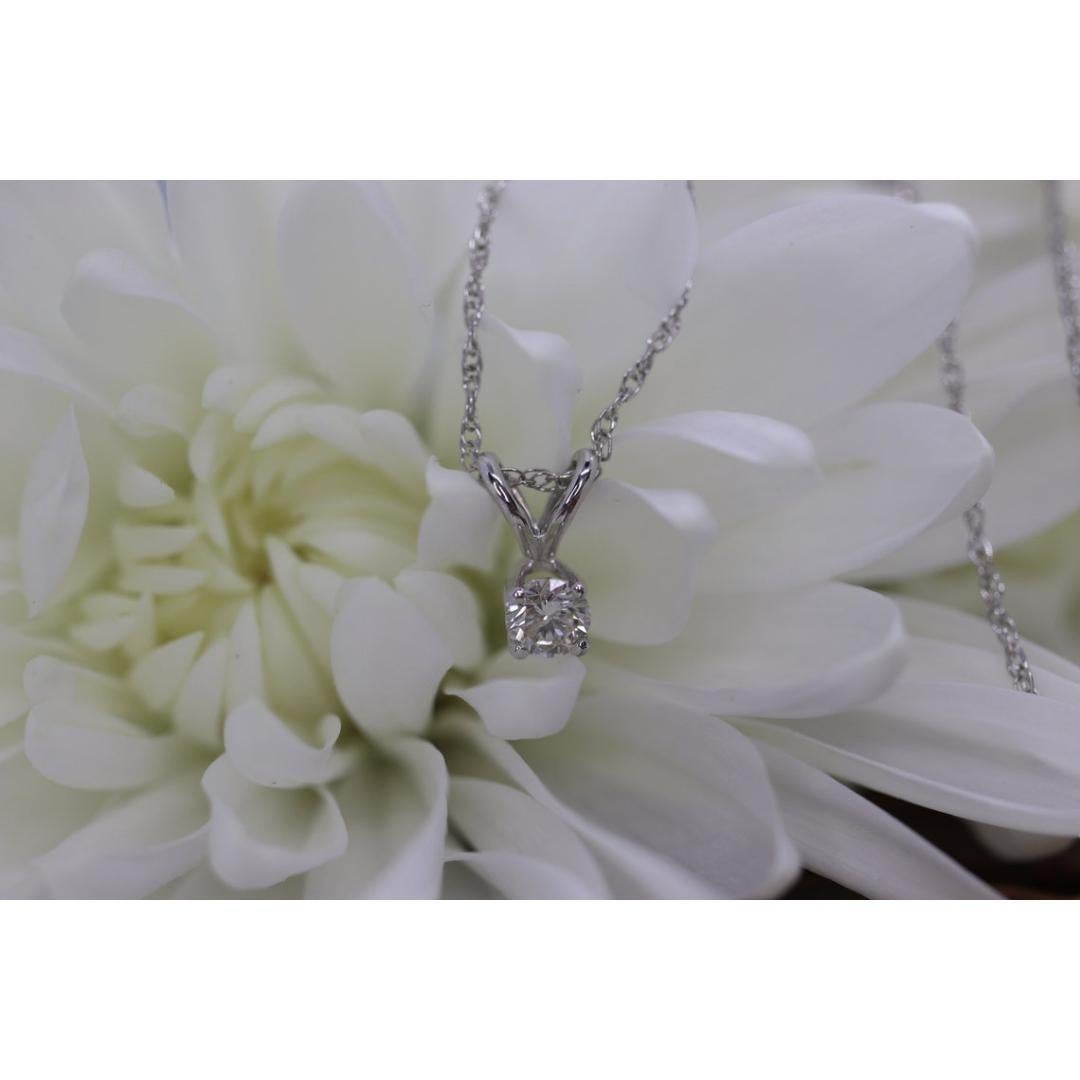 Women's 14k Diamond Solitaire Pendant. 14k White gold wheat necklace For Sale