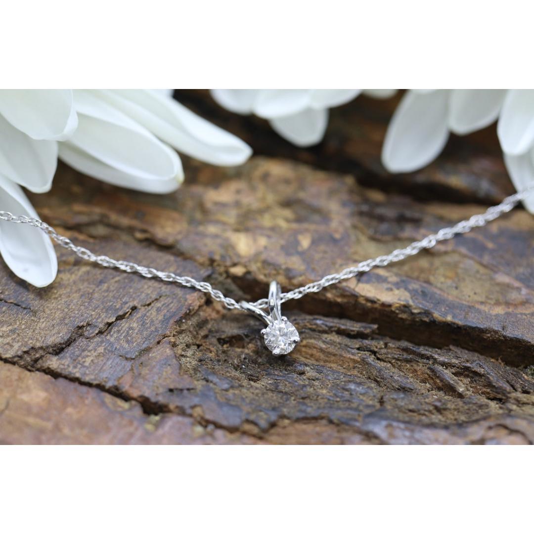 14k Diamond Solitaire Pendant. 14k White gold wheat necklace For Sale 3