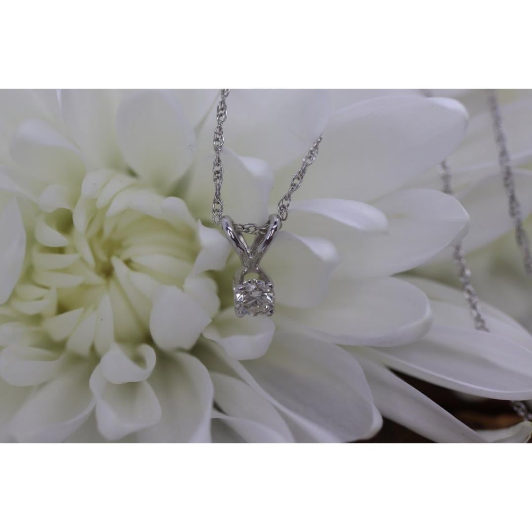 14k Diamond Solitaire Pendant. 14k White gold wheat necklace For Sale 4