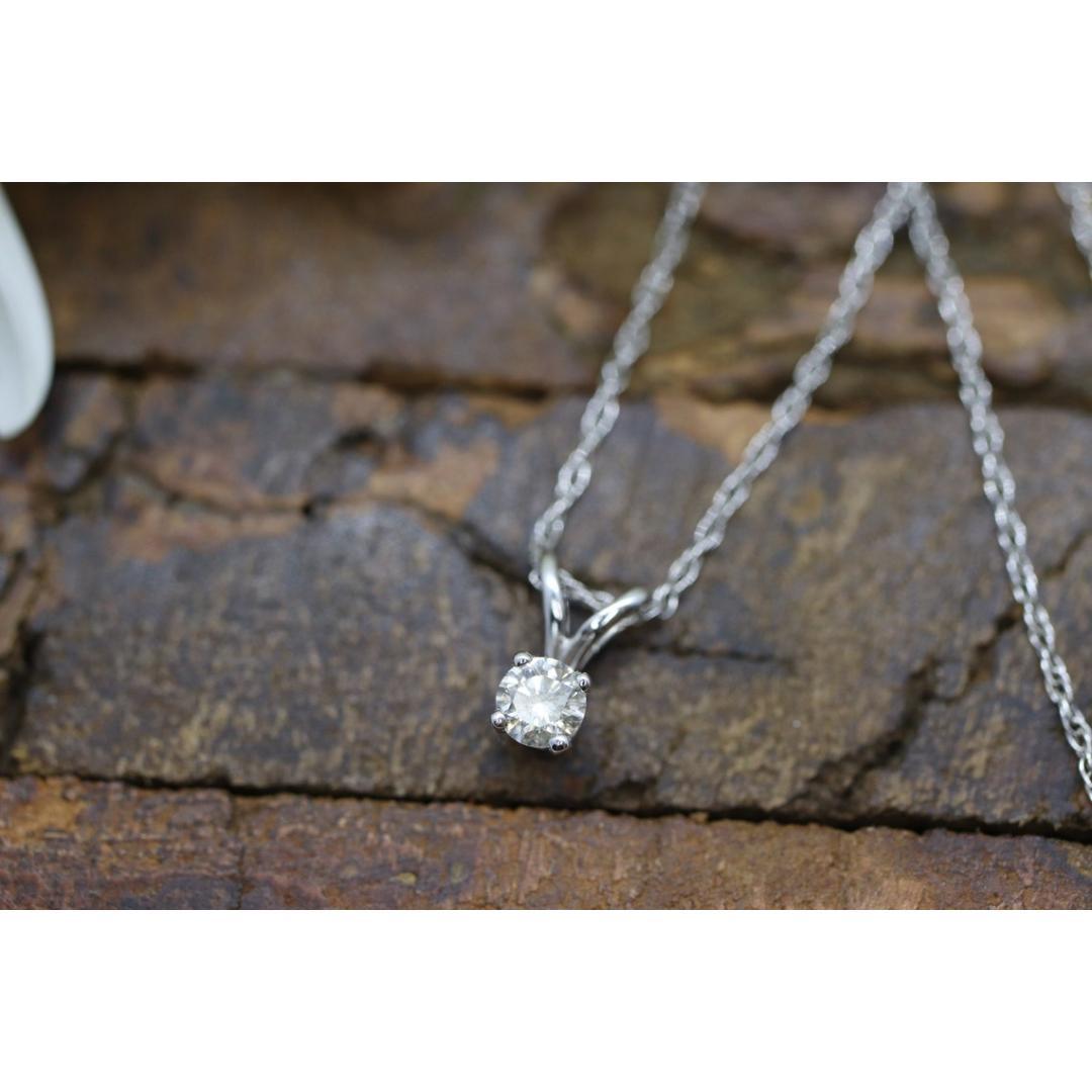 14k Diamond Solitaire Pendant. 14k White gold wheat necklace For Sale 5