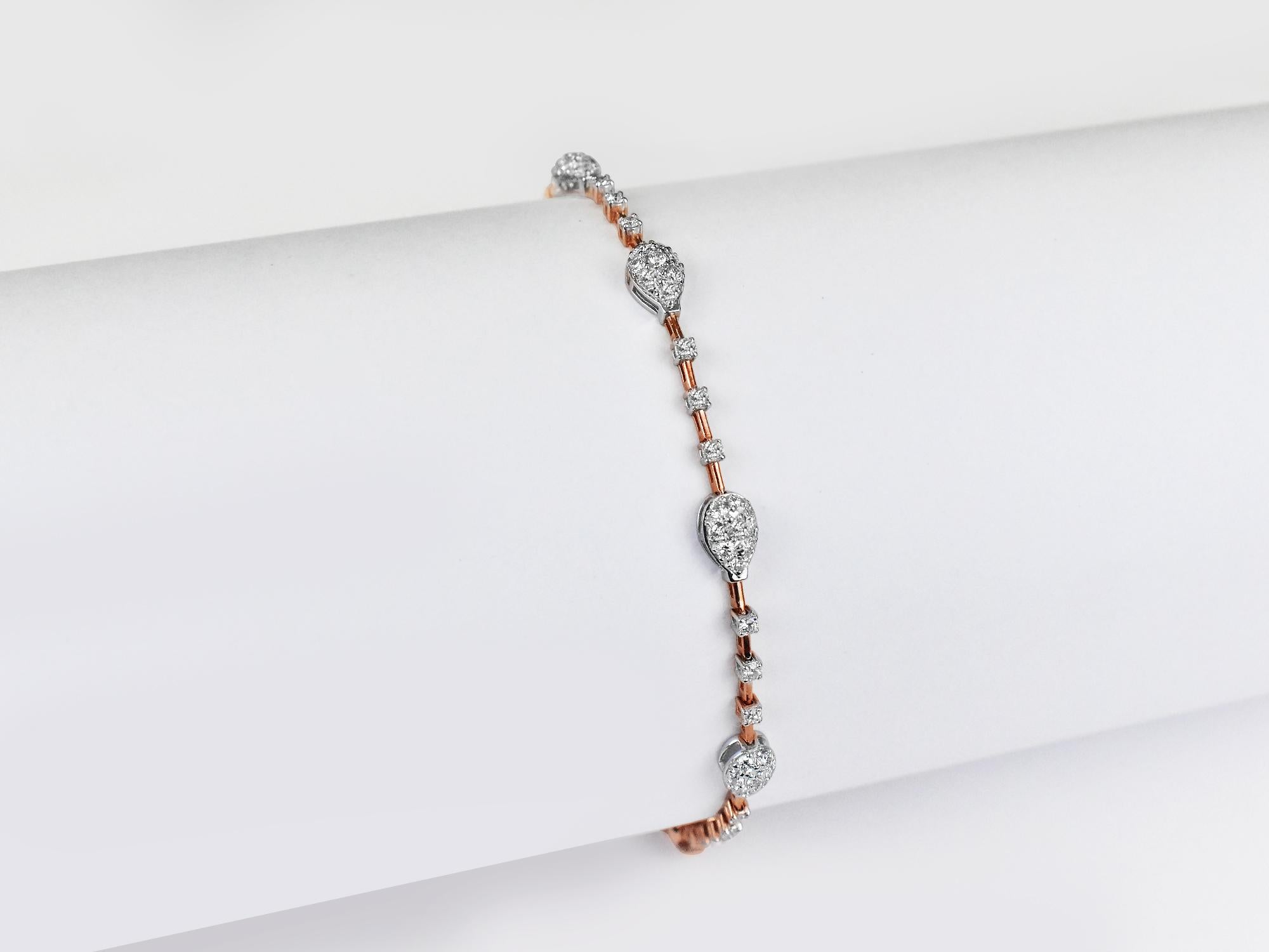Diamond Station Bracelet, Diamond Cluster Bracelets, Diamond Pear Pave Cluster Bracelets, Delicate Bridal Gift

This Lovely and Delicate gold bracelet is made with 18k solid rose gold featured with 1.4 ct round cut genuine diamonds with color G and