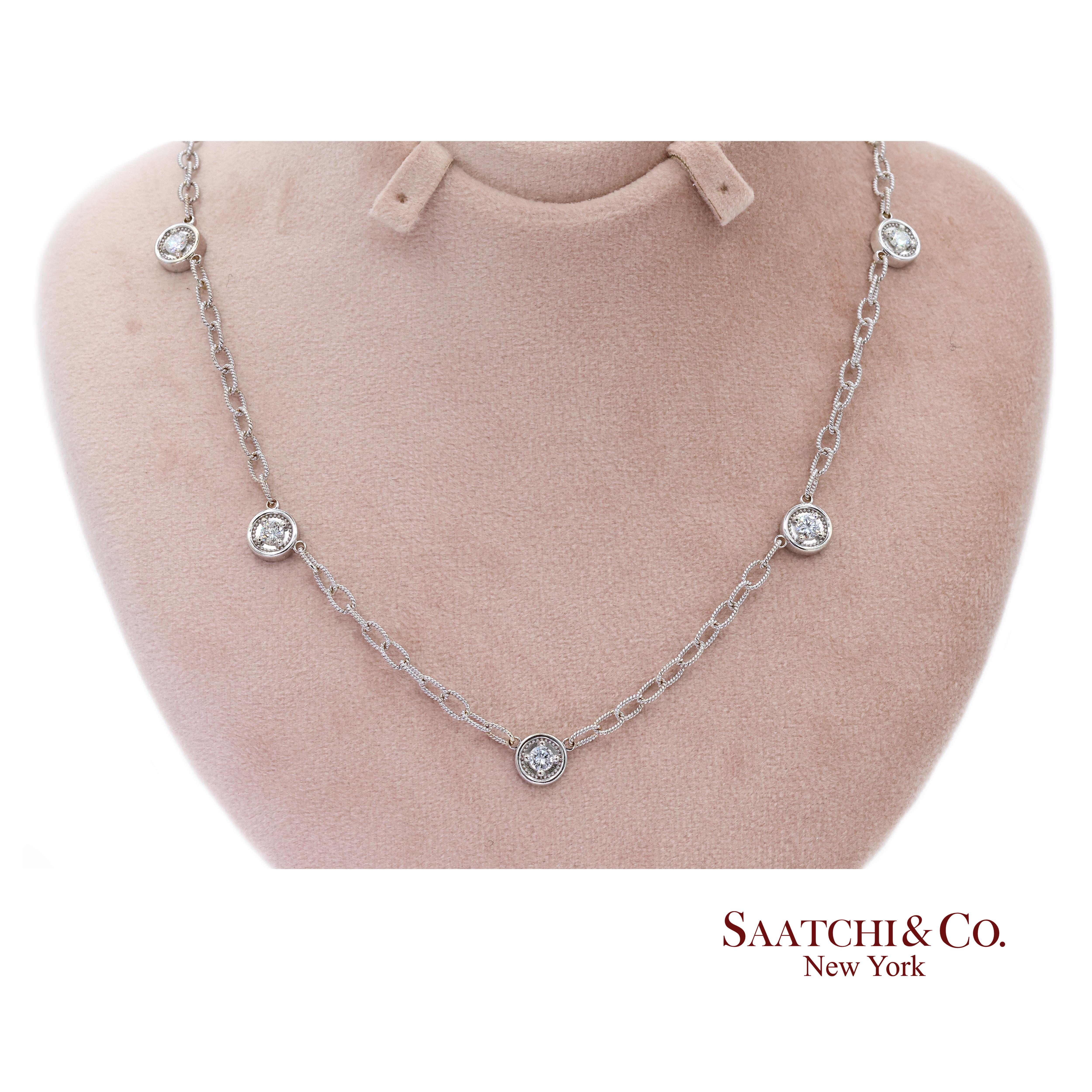 Diamant-Halskette

Metall Typ: 14k Weißgold
Gesamtgewicht des Artikels: 11,5 Gramm
Erheblich: Ja
Länge: 18,0 Zoll
Breite: 8.0 mm
Höhe: 3.0 mm
1:
Primärer Stein: Natürlicher Diamant
Karatgewicht: 1.0 Ct.
Anzahl der Diamanten: 5
Stein-Schliff: