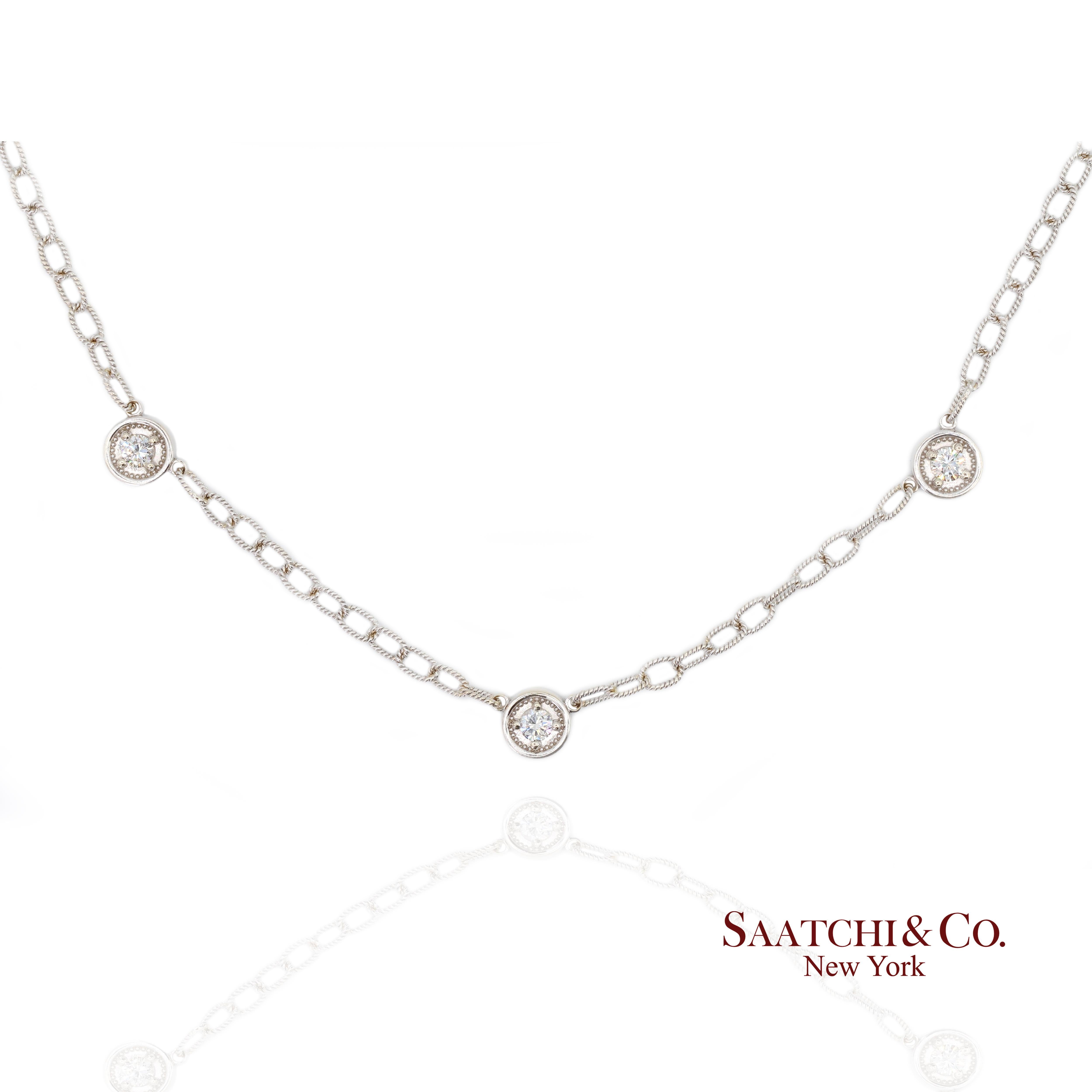 14k Diamant Station Halskette Frauen 18in Weißgold Minimalistisch Zierlich Chic im Angebot 2