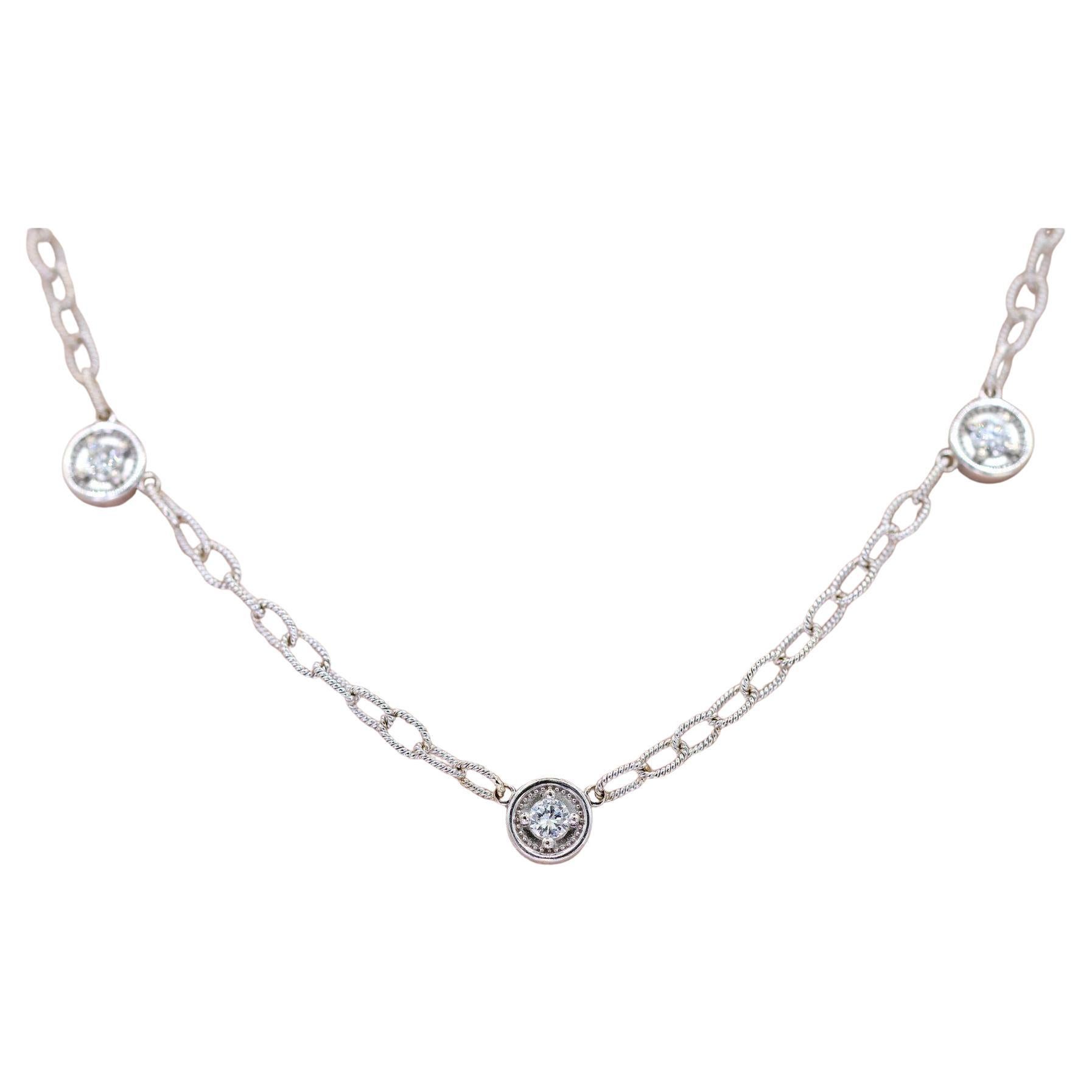 14k Diamant Station Halskette Frauen 18in Weißgold Minimalistisch Zierlich Chic