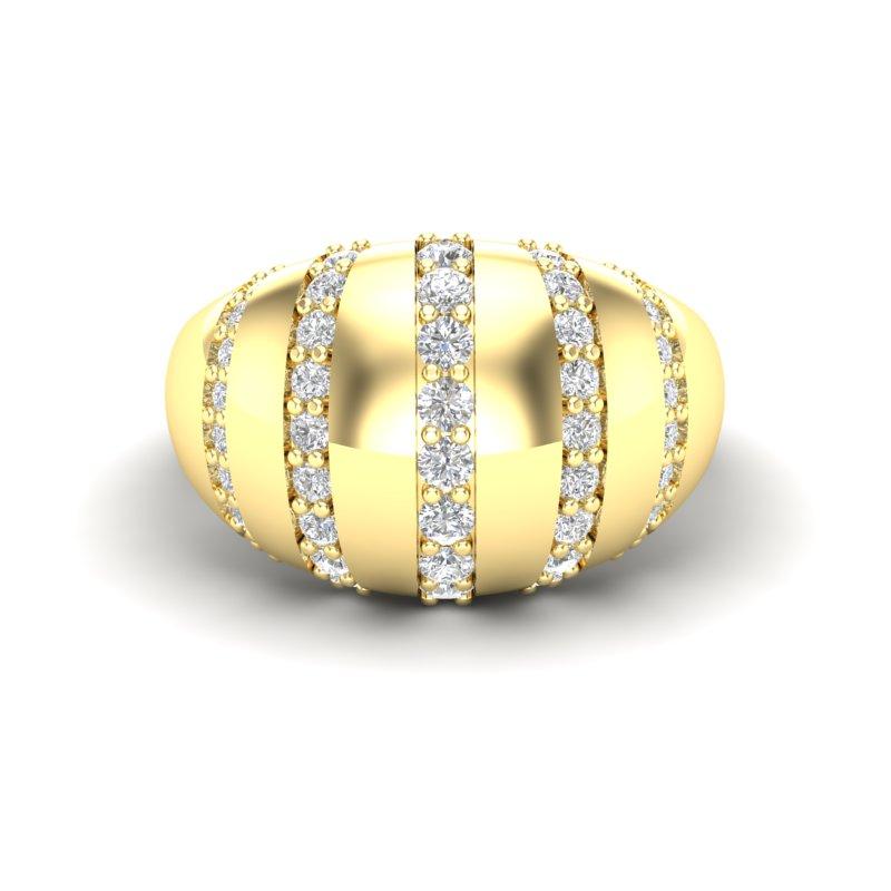 14K Yellow Gold Four Rows Diamond Stripe Dome Ring band For Sale 1