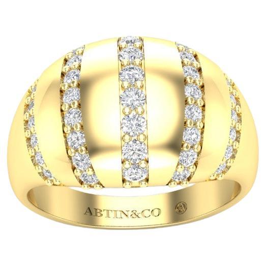 14K Yellow Gold Four Rows Diamond Stripe Dome Ring band For Sale