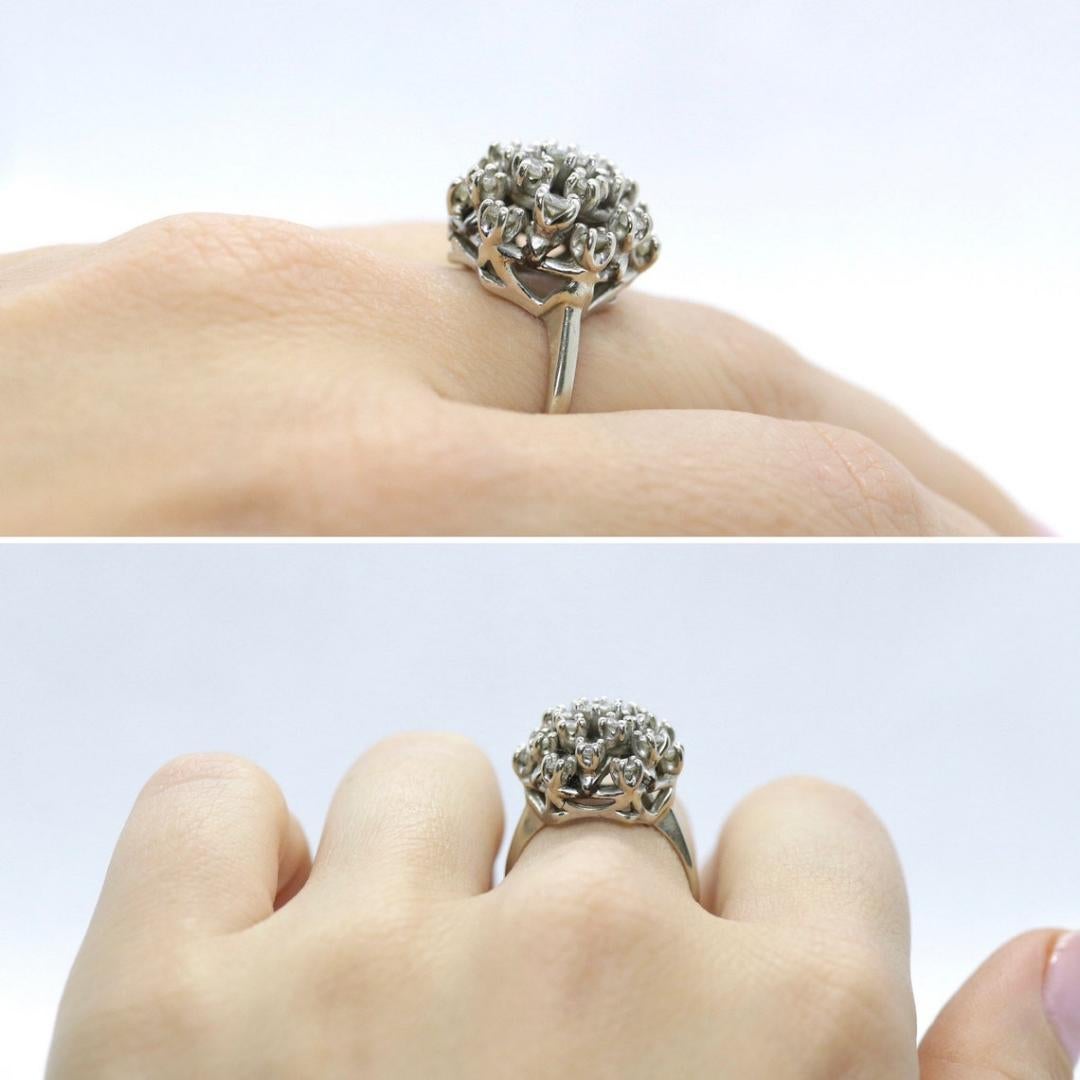Anello a fiore rotondo SunBurst STARBURST con diamante 14k. Diamante rotondo a grappolo waterfal In condizioni buone in vendita a Port Charlotte, FL