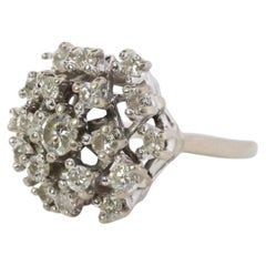 Anello a fiore rotondo SunBurst STARBURST con diamante 14k. Diamante rotondo a grappolo waterfal