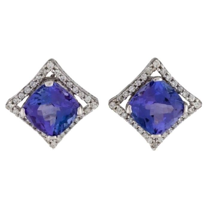 14k Diamond & Tanzanite Dazzling Stud Earrings For Sale