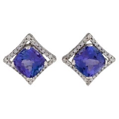 14k Diamond & Tanzanite Dazzling Stud Earrings