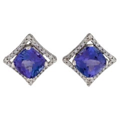 Boucles d'oreilles éblouissantes en diamant et tanzanite 14K