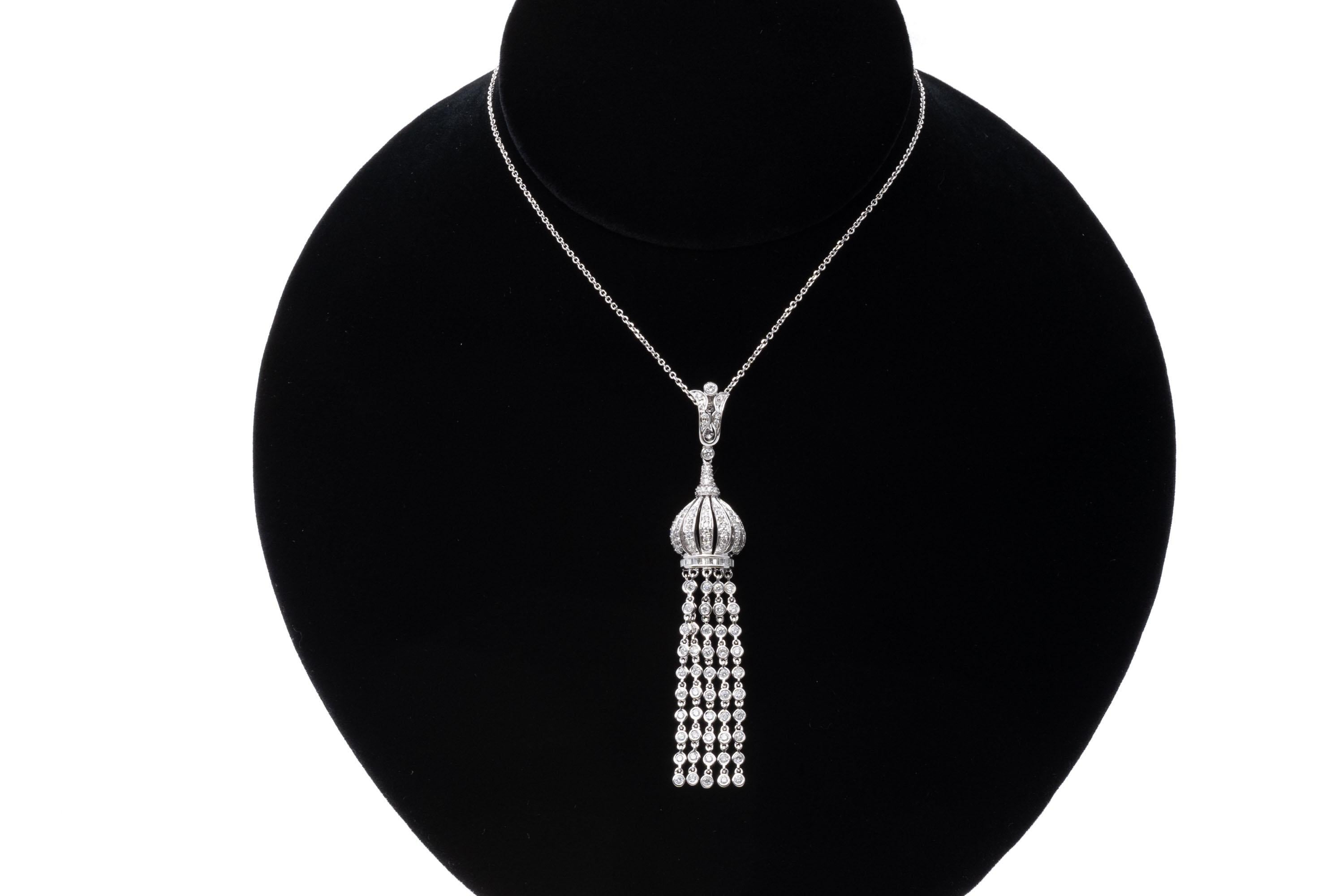 14K Diamond Tasseled Pendant Necklace, With Chain For Sale 4