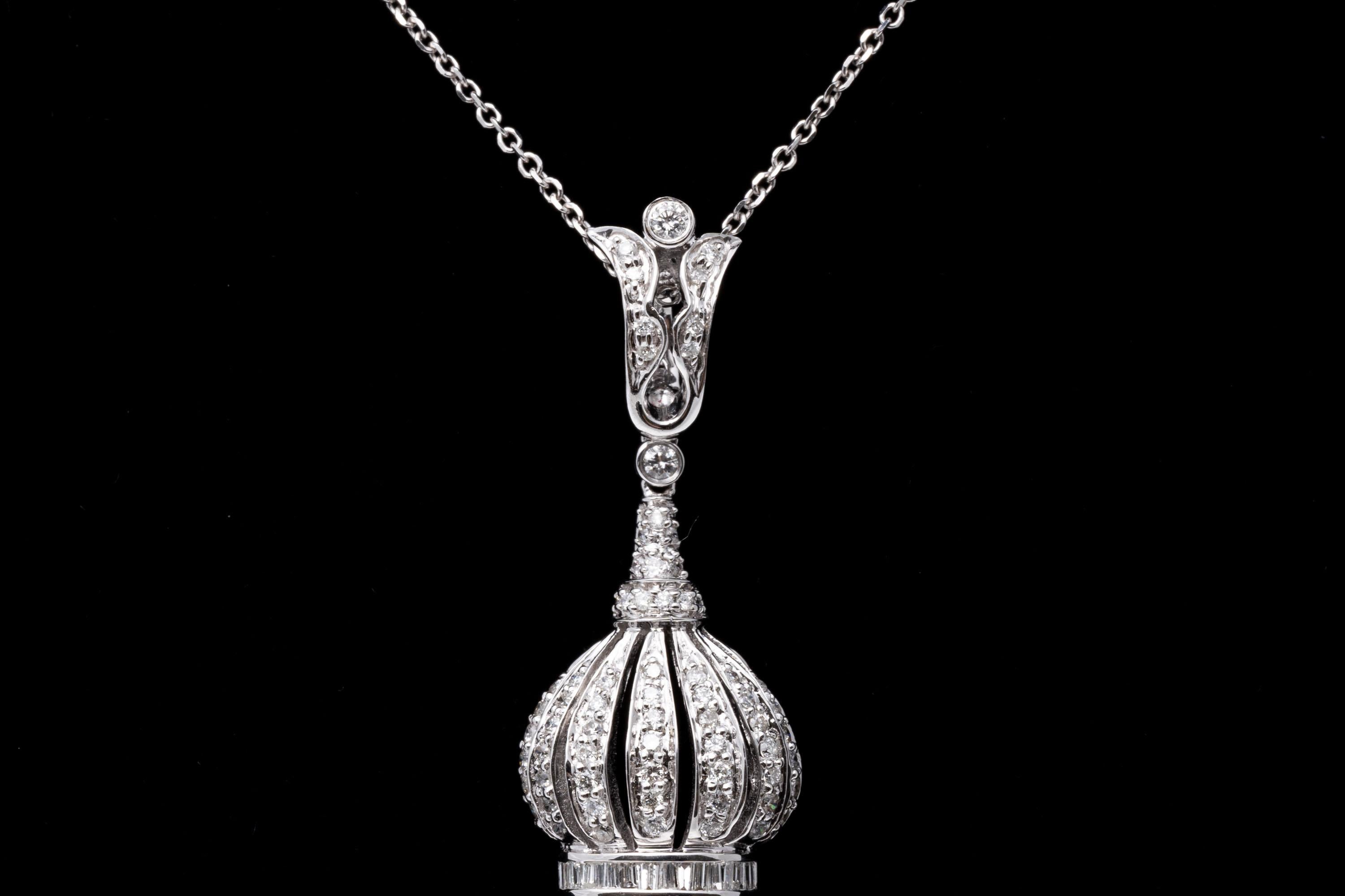 Round Cut 14K Diamond Tasseled Pendant Necklace, With Chain For Sale
