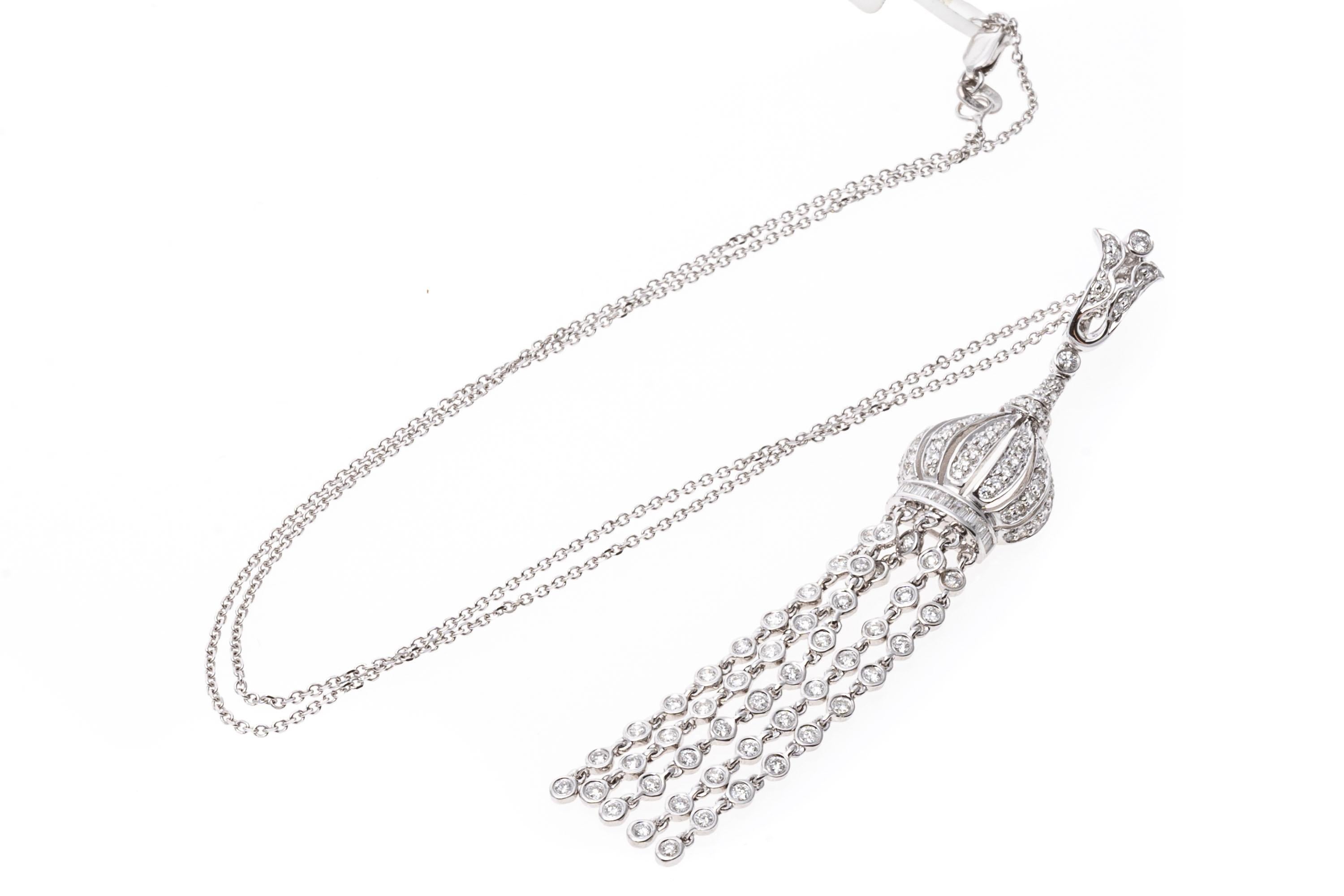 Women's 14K Diamond Tasseled Pendant Necklace, With Chain For Sale