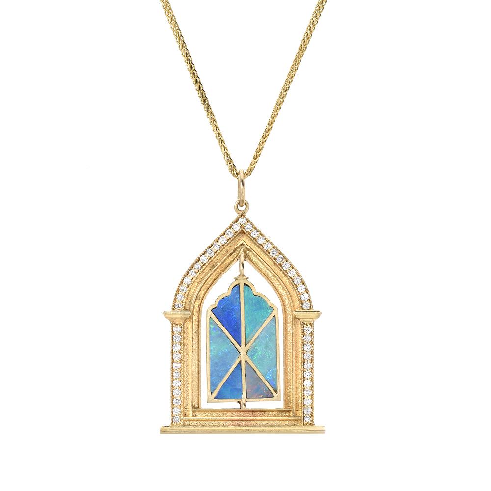14K DIAMOND TEMPLE NECKLACE

Inspired by the golden temple doorway in India during the Sikh empire of the 1580's; spiritually the most significant shrine in Sikh tradition. A stunning 18