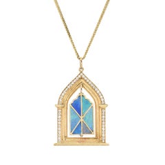 14K Diamond Temple Necklace with Opals