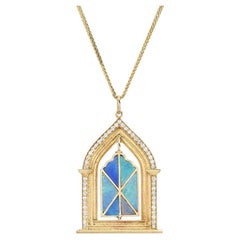 14K Diamond Temple Necklace with Opals