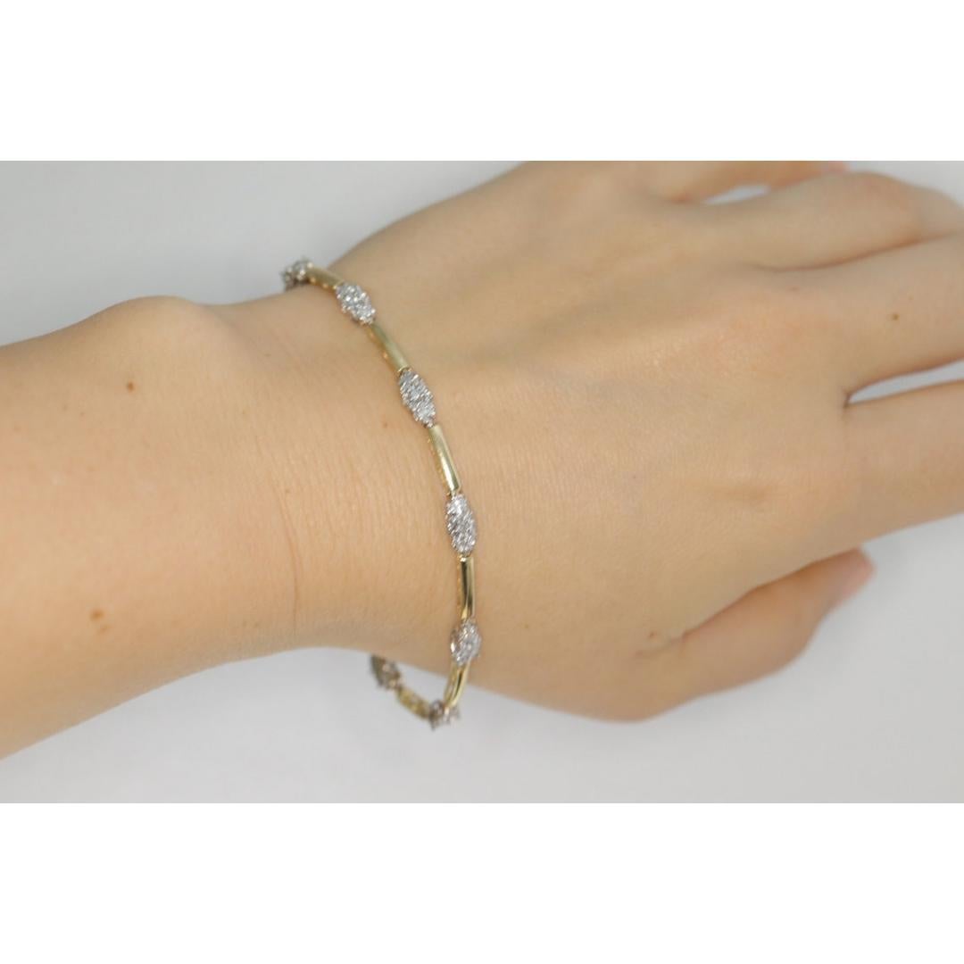 Vintage from the 1980s
Materials: Stone
Gemstone: Diamond
Chain style: Specialty chains
Closure: Slide lock
Style: Mid-century

Bracelet width: 4 Millimeters; Bracelet length: 7.25 Inches

Classic Look Tennis Bracelet. You will not go wrong with