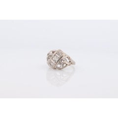 14k Diamond Three stone Bombe Ring. GOTHIC Edwardian Diamond cluster trilogy