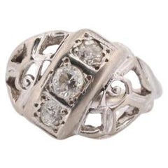 Bague Bombe à trois pierres en diamant 14k. GOTHIC trilogie de diamants édouardiens
