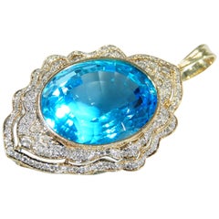 14 Karat Diamond Topaz Pendant White Yellow Gold Large 134 Carat